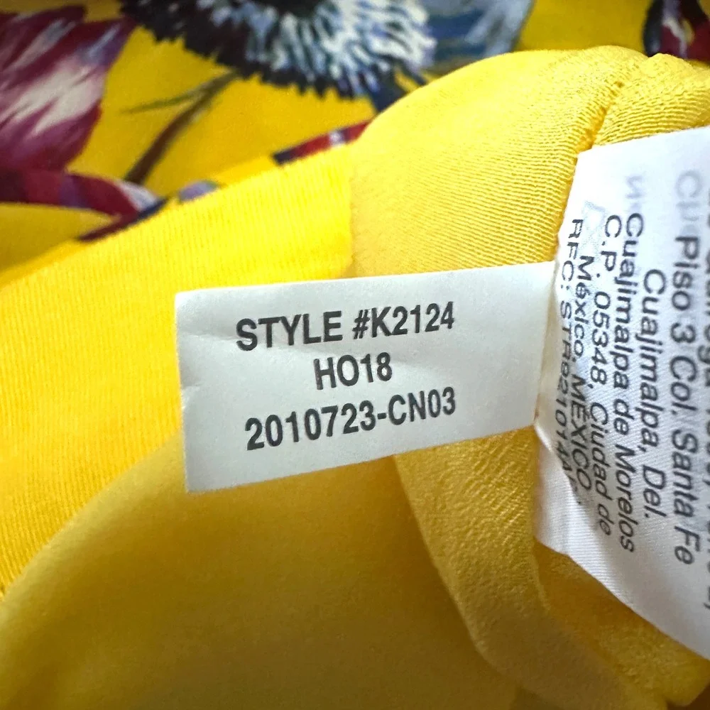 J.Crew Sz 16 Yellow Floral 100% Silk Double Pleated Midi Skirt K2124